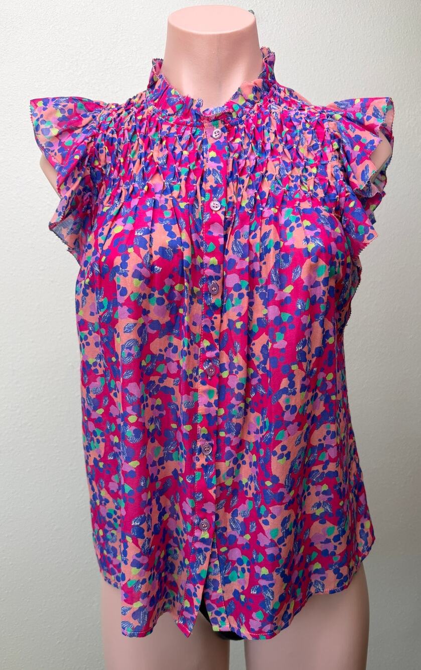 Caballero Evelyn Multi Dot Ruffle Top Women XS Pink